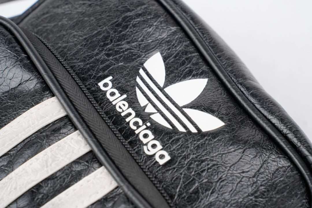 Balenciaga x Adidas Collaboration Shoulder Bag Three-Bar Black Leather Unisex - Image 4