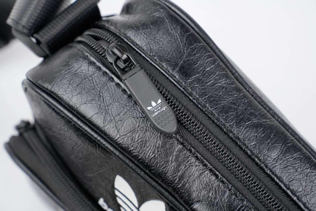 Balenciaga x Adidas Collaboration Shoulder Bag Three-Bar Black Leather Unisex - Image 5