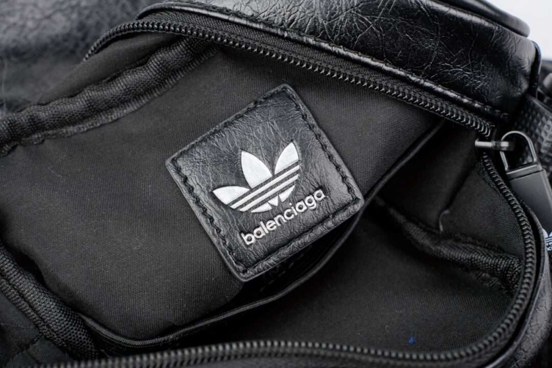 Balenciaga x Adidas Collaboration Shoulder Bag Three-Bar Black Leather Unisex - Image 9