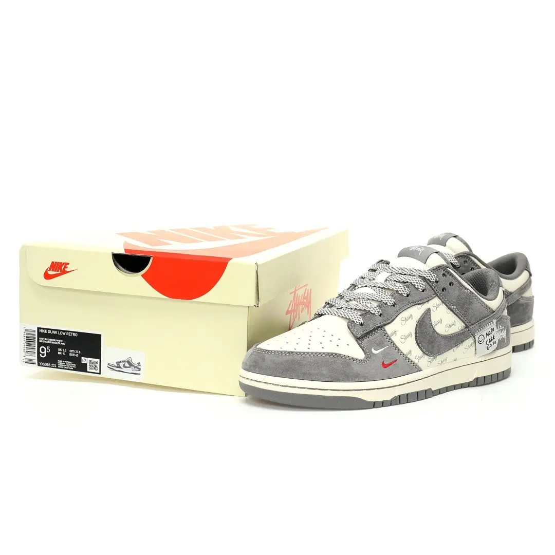 Nike BY You SB Dunk Low Retro SP Dark Gray Beige Printed Stussy Smiley Face Logo - Image 9